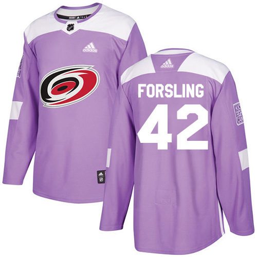 Adidas Hurricanes #42 Gustav Forsling Purple Authentic Fights Cancer Stitched Youth NHL Jersey